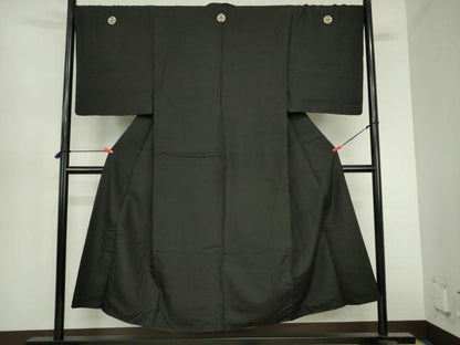 平和屋着物●男性　黒紋付　正絹　逸品　DABH0882op