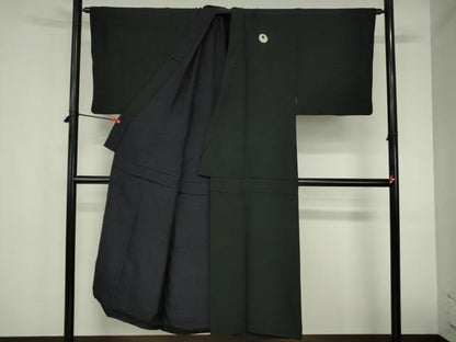 平和屋着物●男性　黒紋付　正絹　逸品　DABH0883op