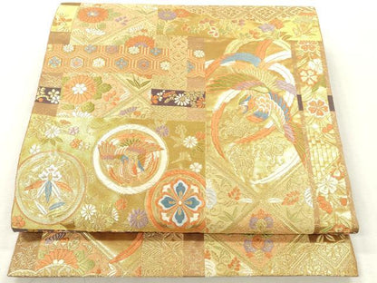 平和屋本店▼西陣　服部織物謹製　六通柄袋帯　唐織　吉祥文様　本金箔　正絹　逸品　DABH0889op