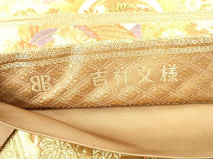 平和屋本店▼西陣　服部織物謹製　六通柄袋帯　唐織　吉祥文様　本金箔　正絹　逸品　DABH0889op