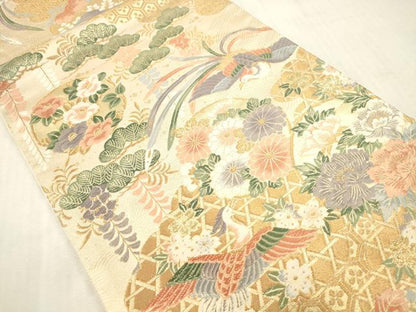 平和屋本店▼六通柄袋帯　唐織　鳳凰花文　本金箔　正絹　逸品　DABH0891op