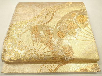 平和屋本店▼六通柄袋帯　扇面花文　純金箔　正絹　逸品　DABH0892op