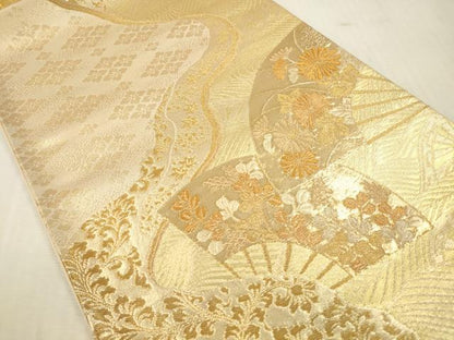 平和屋本店▼六通柄袋帯　扇面花文　純金箔　正絹　逸品　DABH0892op