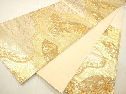 平和屋本店▼六通柄袋帯　扇面花文　純金箔　正絹　逸品　DABH0892op