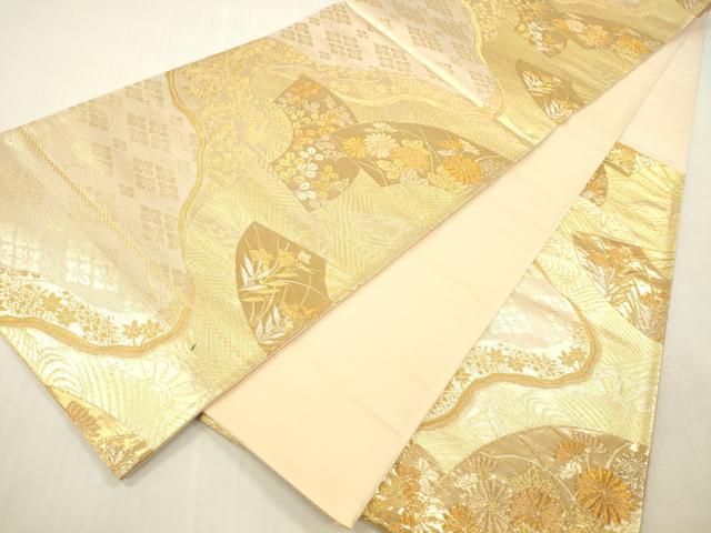 平和屋本店▼六通柄袋帯　扇面花文　純金箔　正絹　逸品　DABH0892op