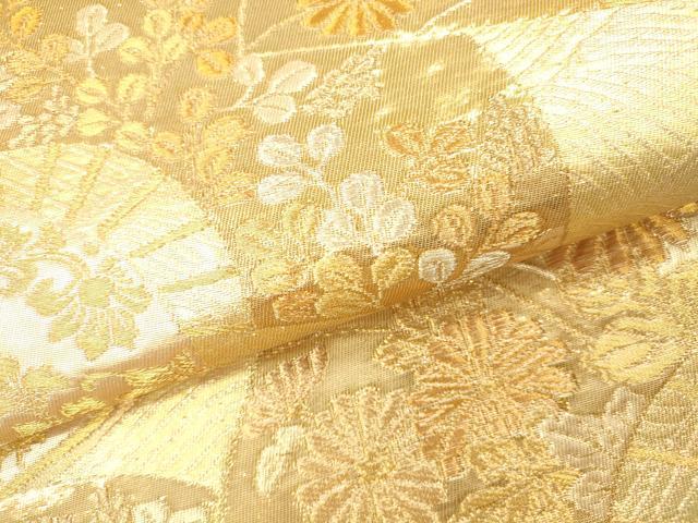 平和屋本店▼六通柄袋帯　扇面花文　純金箔　正絹　逸品　DABH0892op