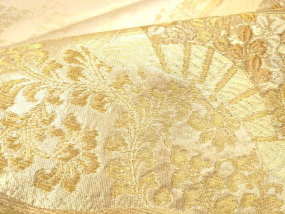 平和屋本店▼六通柄袋帯　扇面花文　純金箔　正絹　逸品　DABH0892op