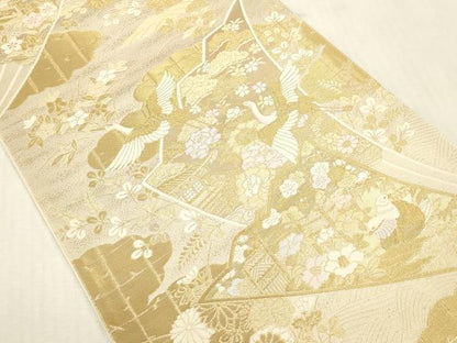 平和屋本店▼六通柄袋帯　御所解扇　純金箔二重織　正絹　逸品　DABH0897op