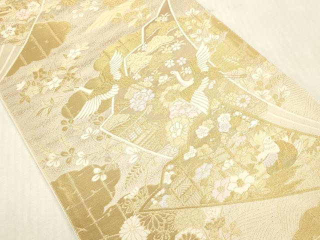 平和屋本店▼六通柄袋帯　御所解扇　純金箔二重織　正絹　逸品　DABH0897op