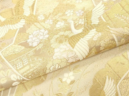 平和屋本店▼六通柄袋帯　御所解扇　純金箔二重織　正絹　逸品　DABH0897op