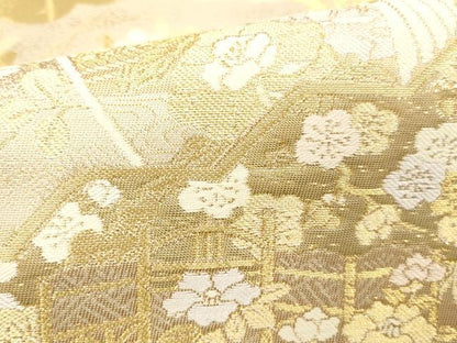 平和屋本店▼六通柄袋帯　御所解扇　純金箔二重織　正絹　逸品　DABH0897op