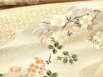 平和屋本店▼六通柄袋帯　唐織　扇面尾長鳥花文　九百錦　純金箔　正絹　逸品　DABH0898op