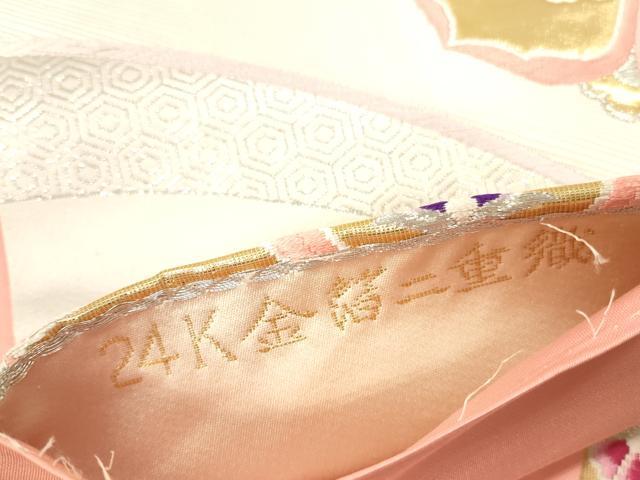 平和屋本店▼六通柄袋帯　唐織　正倉院花文　24K金箔二重織　正絹　逸品　DABH0899op