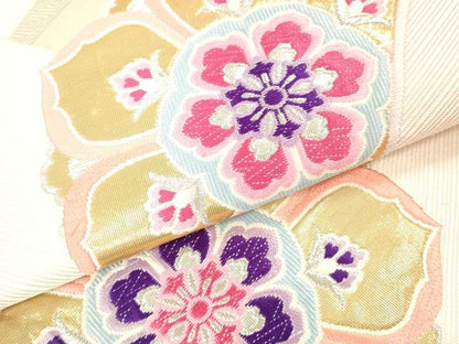 平和屋本店▼六通柄袋帯　唐織　正倉院花文　24K金箔二重織　正絹　逸品　DABH0899op