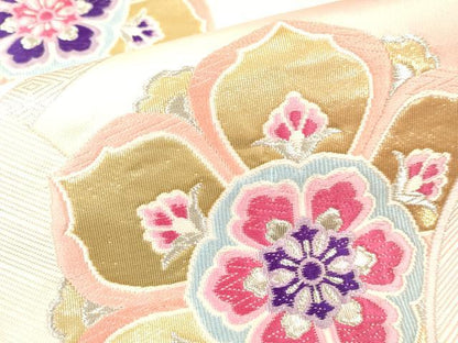 平和屋本店▼六通柄袋帯　唐織　正倉院花文　24K金箔二重織　正絹　逸品　DABH0899op