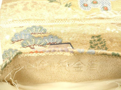平和屋本店▼六通柄袋帯　唐織　孔雀風景花文　九百錦純金箔　正絹　逸品　DABH0900op
