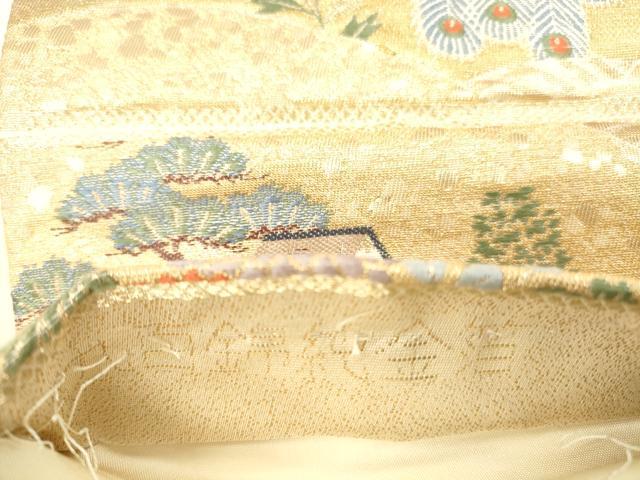 平和屋本店▼六通柄袋帯　唐織　孔雀風景花文　九百錦純金箔　正絹　逸品　DABH0900op
