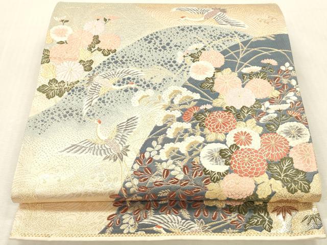 平和屋本店▼六通柄袋帯　唐織　波涛翔鶴文　九百錦本金貮重箔　正絹　逸品　DABH0902op