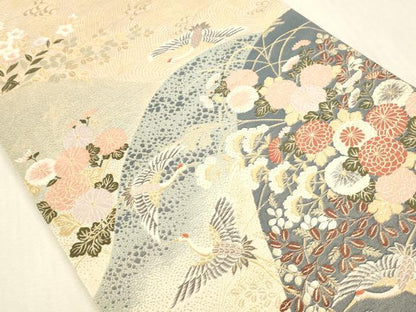 平和屋本店▼六通柄袋帯　唐織　波涛翔鶴文　九百錦本金貮重箔　正絹　逸品　DABH0902op