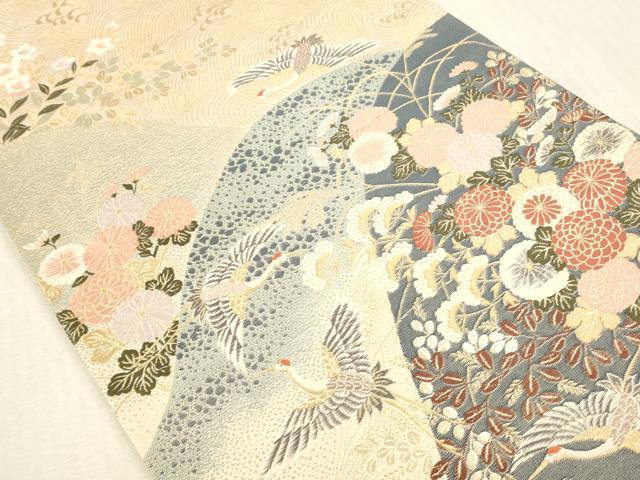 平和屋本店▼六通柄袋帯　唐織　波涛翔鶴文　九百錦本金貮重箔　正絹　逸品　DABH0902op