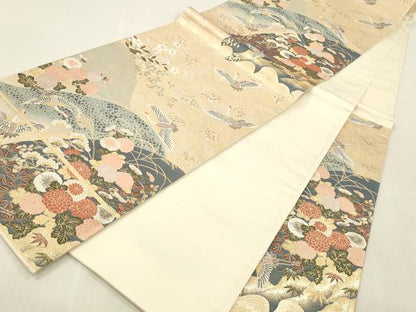 平和屋本店▼六通柄袋帯　唐織　波涛翔鶴文　九百錦本金貮重箔　正絹　逸品　DABH0902op