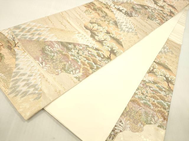 平和屋本店▼六通柄袋帯　唐織　風景花松文　純金二重箔　九百錦　正絹　逸品　DABH0903op