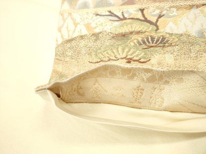 平和屋本店▼六通柄袋帯　唐織　風景花松文　純金二重箔　九百錦　正絹　逸品　DABH0903op