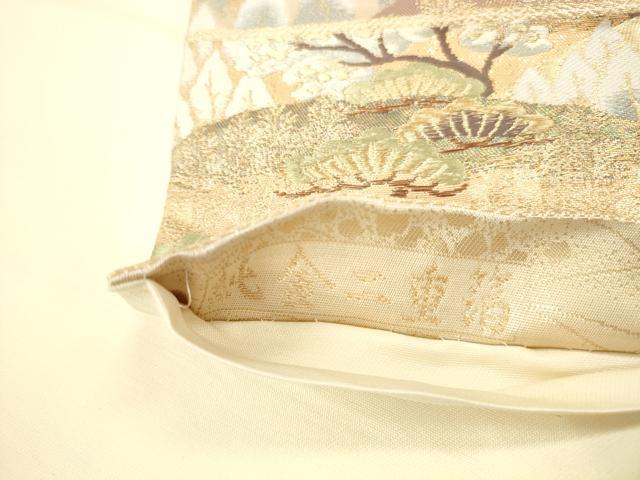 平和屋本店▼六通柄袋帯　唐織　風景花松文　純金二重箔　九百錦　正絹　逸品　DABH0903op