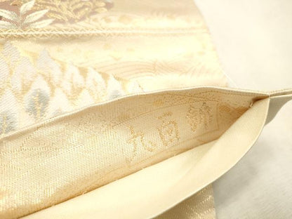 平和屋本店▼六通柄袋帯　唐織　風景花松文　純金二重箔　九百錦　正絹　逸品　DABH0903op