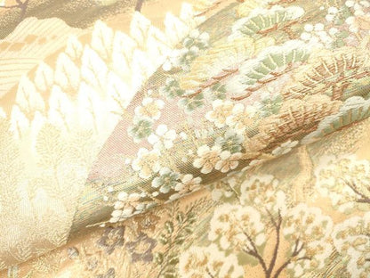 平和屋本店▼六通柄袋帯　唐織　風景花松文　純金二重箔　九百錦　正絹　逸品　DABH0903op
