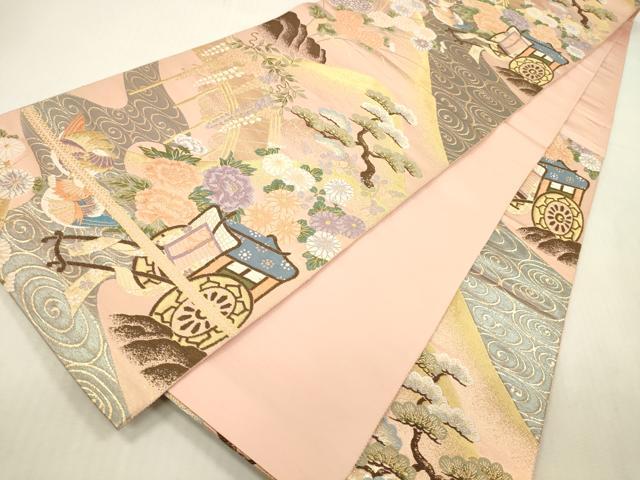 平和屋本店▼六通柄袋帯　唐織　御所車鴛鴦花文　本金箔　正絹　逸品　DABH0905op
