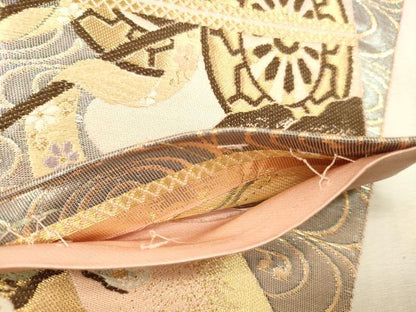 平和屋本店▼六通柄袋帯　唐織　御所車鴛鴦花文　本金箔　正絹　逸品　DABH0905op