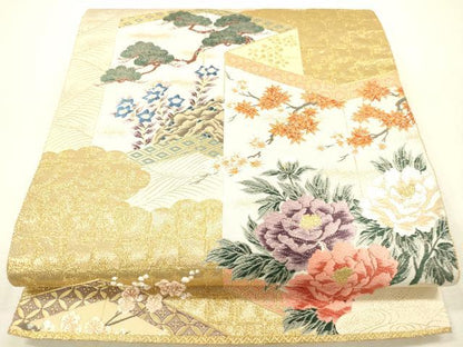 平和屋本店▼六通柄袋帯　唐織　雲取屏風文　本金箔　正絹　逸品　DABH0907op