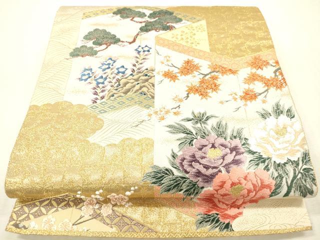 平和屋本店▼六通柄袋帯　唐織　雲取屏風文　本金箔　正絹　逸品　DABH0907op