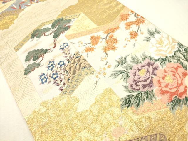 平和屋本店▼六通柄袋帯　唐織　雲取屏風文　本金箔　正絹　逸品　DABH0907op