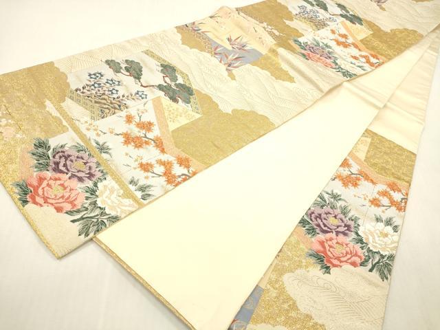 平和屋本店▼六通柄袋帯　唐織　雲取屏風文　本金箔　正絹　逸品　DABH0907op