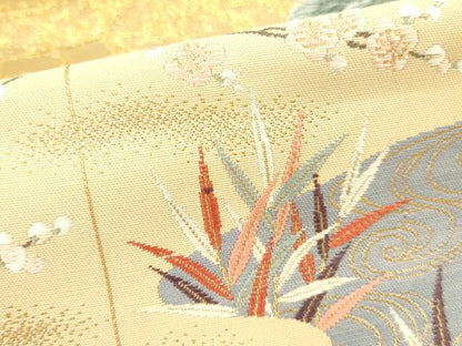 平和屋本店▼六通柄袋帯　唐織　雲取屏風文　本金箔　正絹　逸品　DABH0907op