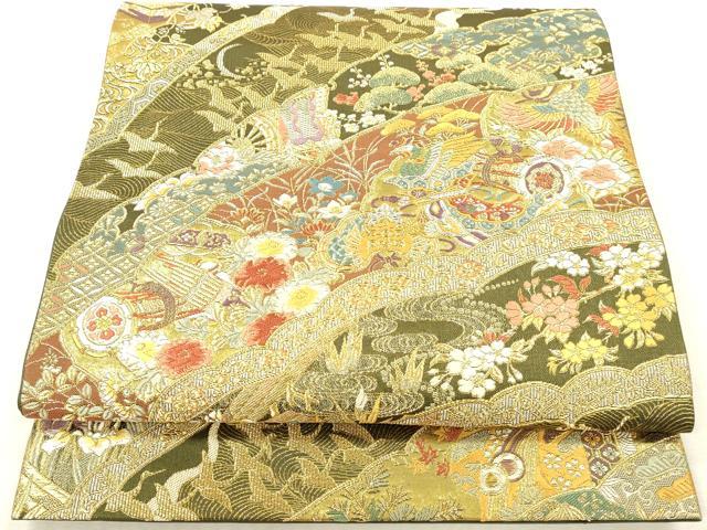 平和屋本店▼六通柄袋帯　唐織　琳派瑞祥錦　本金箔つづれ　正絹　逸品　DABH0909op