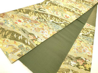 平和屋本店▼六通柄袋帯　唐織　琳派瑞祥錦　本金箔つづれ　正絹　逸品　DABH0909op