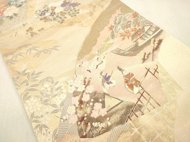 平和屋本店▼六通柄袋帯　吉祥寿扇文　純金箔二重織　九百錦　正絹　逸品　DABH0911op