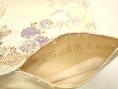 平和屋本店▼六通柄袋帯　吉祥寿扇文　純金箔二重織　九百錦　正絹　逸品　DABH0911op