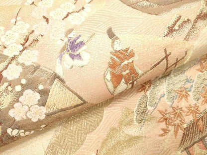 平和屋本店▼六通柄袋帯　吉祥寿扇文　純金箔二重織　九百錦　正絹　逸品　DABH0911op