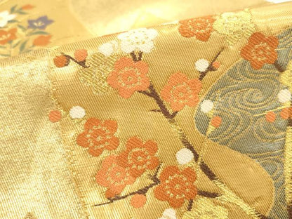 平和屋本店▼六通柄袋帯　扇取草花文　純金二重箔　正絹　逸品　DABH0912op