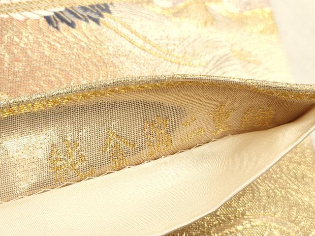 平和屋本店▼六通柄袋帯　慶寿松鶴文　純金箔二重織　正絹　逸品　DABH0914op