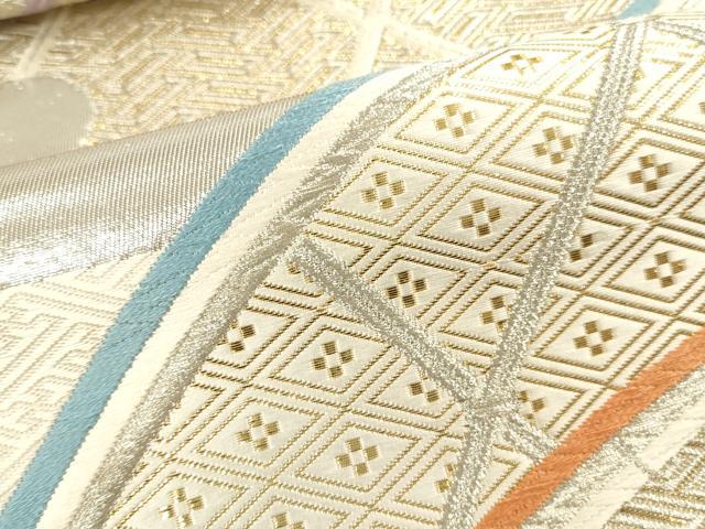 平和屋本店▼六通柄袋帯　唐織　竹垣取割付紋　純金一重箔　正絹　逸品　DABH0915op