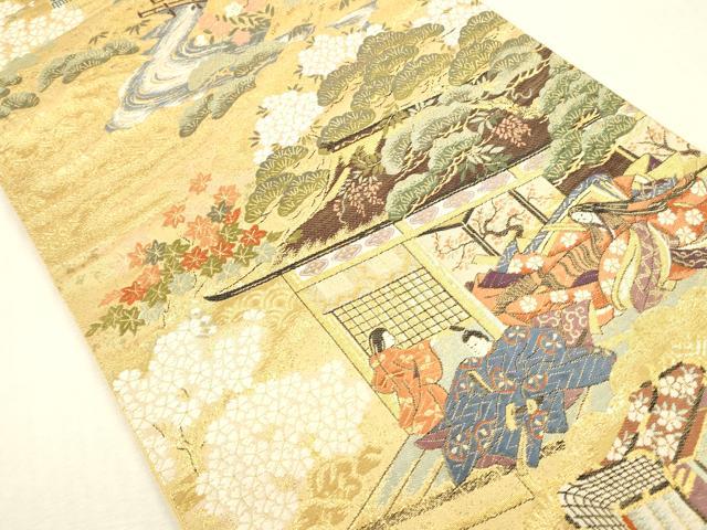 平和屋本店▼全通柄袋帯　唐織　源氏絵巻文様　本金箔　正絹　逸品　DABH0918op