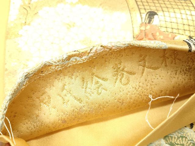 平和屋本店▼全通柄袋帯　唐織　源氏絵巻文様　本金箔　正絹　逸品　DABH0918op