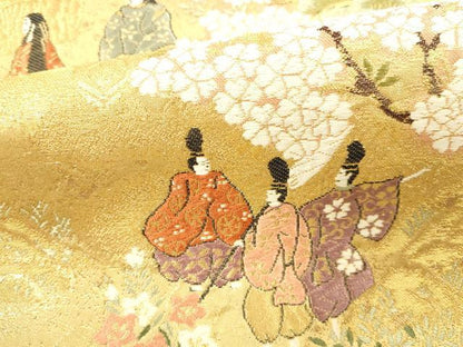 平和屋本店▼全通柄袋帯　唐織　源氏絵巻文様　本金箔　正絹　逸品　DABH0918op