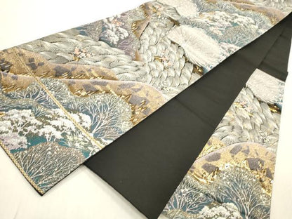 平和屋本店▼六通柄袋帯　唐織　九百錦　山麗季花文　24K純金箔錦　正絹　逸品　DABH0921op