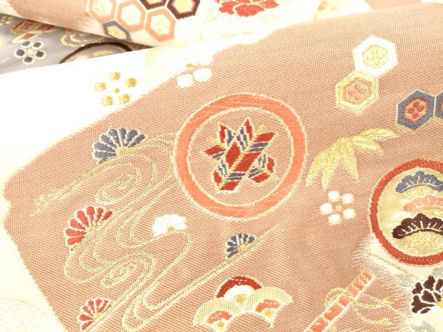 平和屋本店▼六通柄袋帯　唐織　楽器花丸文　拍寿錦　純金二重箔　正絹　逸品　DABH0923op